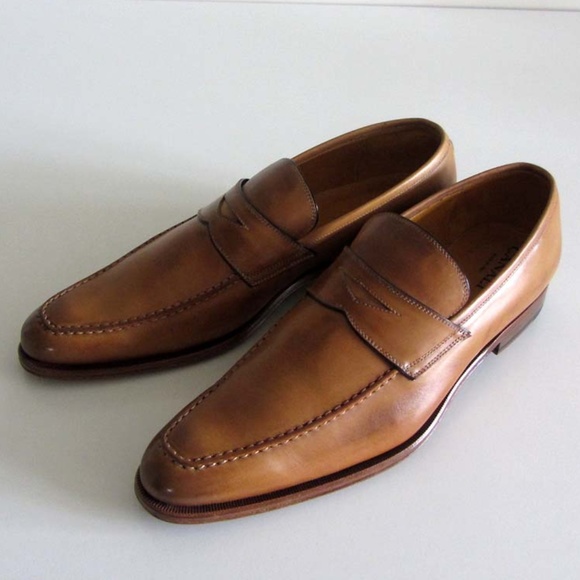 new CANALI antiqued tan penny strap loafers 46 13 - Picture 1 of 6